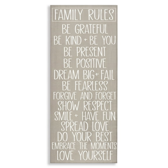 Stupell Industries Rustic Family Rules Typography Painting Gallery Wrapped Canvas Art Print Wall Art, 10 x 24