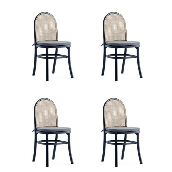 Manhattan Comfort Paragon 19.29" Wood Dining Chair w/ Cushion in Black (4 Pc)