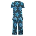 thumbnail image 4 of FAFWYP Ensembles de Pyjama 2 Pcs pour Femmes, Ensembles de Pyjama à Imprimé Floral, Tenue de Nuit Douce, Hauts à Manches Courtes à Col Ras du Cou et Pantalons Capri, Ensembles de Détente, P-3TG, 4 of 5
