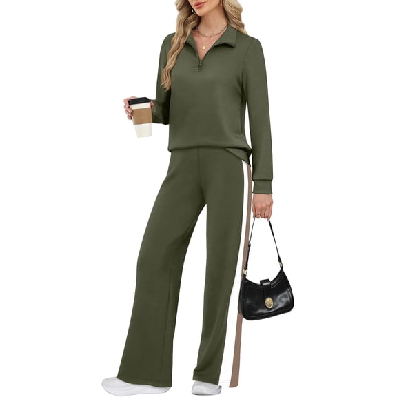 Women 2 Piece Outfits Airport Travel Vacation Sweatsuits Wide Leg Pants Lounge Set 2025 Fashion Clothes