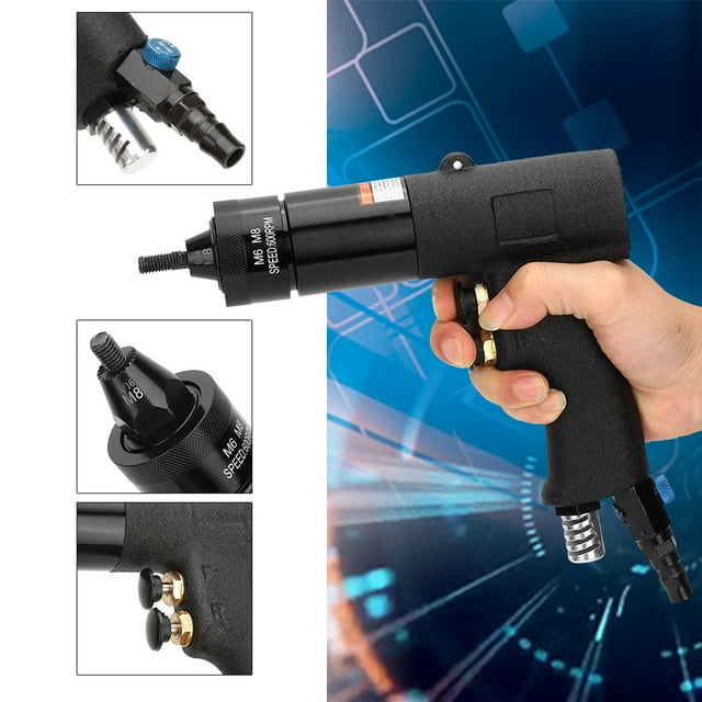 Pneumatic Riveting with Nut Tool, High Performance Air Riveter for Metal Plate, Pipe Riveting, Ergonomic Design for Comfor, Automatic Rivet with M6orM8 Nut Chuck, Easy