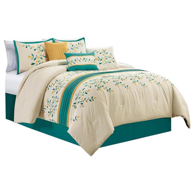 Elight Home 21282Q Jade Embroidery 7 Piece Comforter Set - Queen