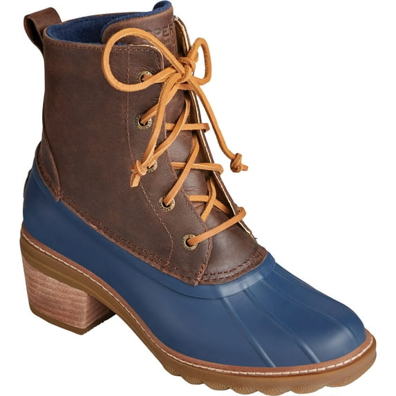 Women's Sperry Top-Sider Saltwater Heel Leather Duck Boot Brown/Navy Leather/Rubber 6.5 M