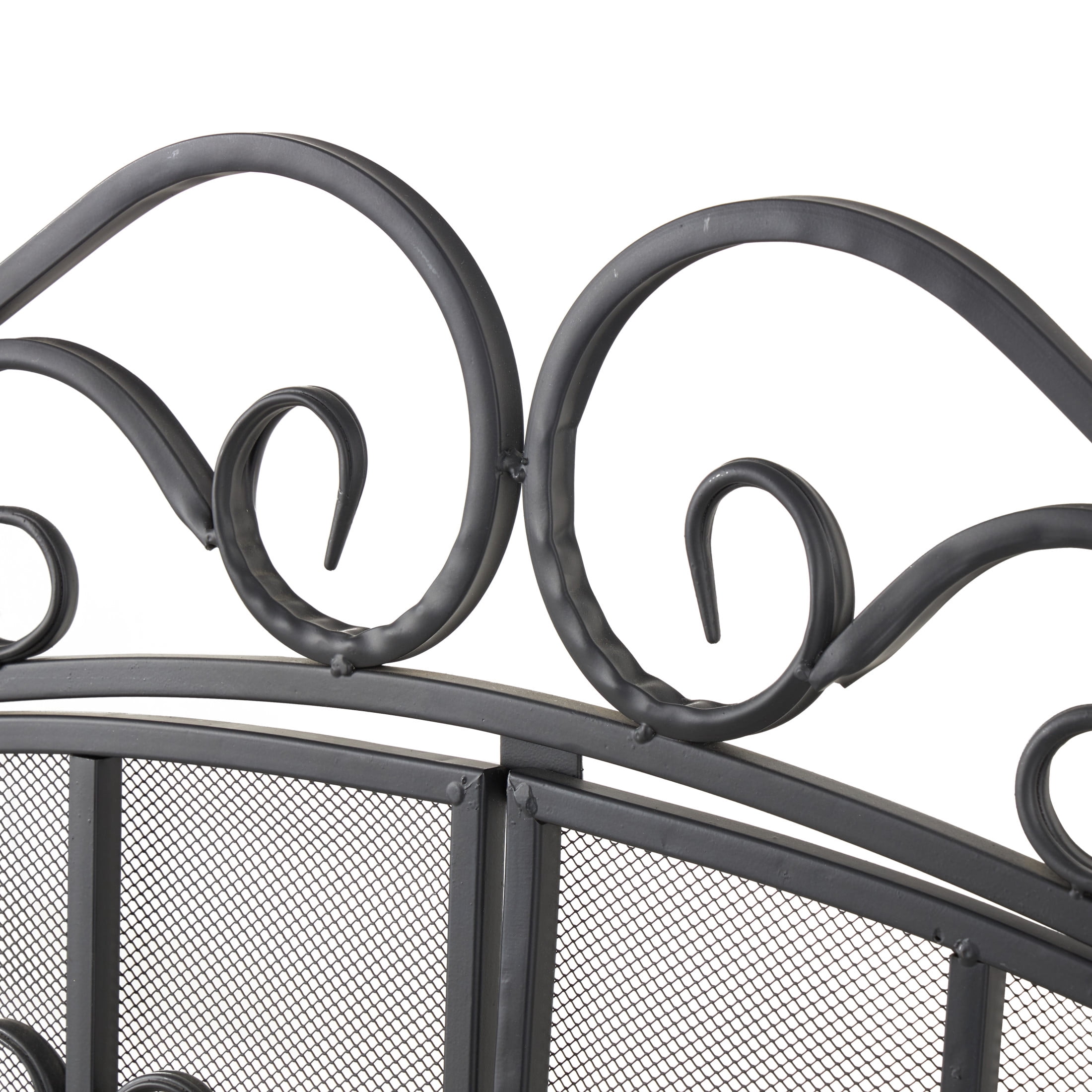 DecMode Gray Traditional Metal 3 Panel Foldable Fireplace Screen with Mesh Netting, 52"W x 35"H