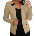 thumbnail image 4 of Xdegoge Womens Double Breasted Blazer Jacket Contrast Lapel Collar Long Sleeve Suit Coat with Buttons Office Business Casual Workwear Professional Outerwear, 4 of 7