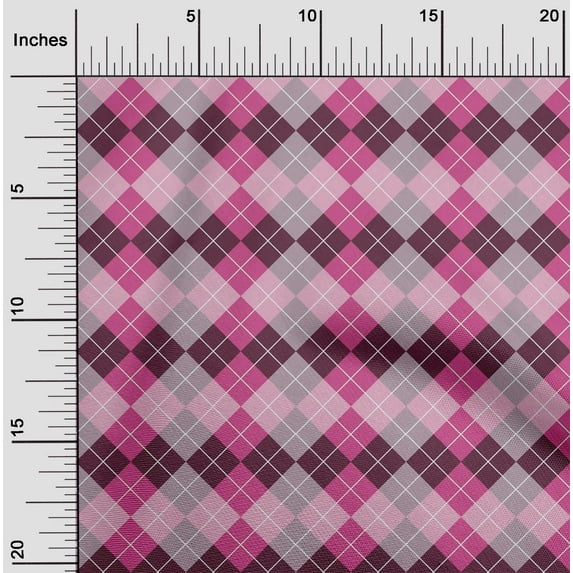 oneOone Cotton Poplin Pink Fabric Argyle Check Sewing Material Print Fabric By The Yard 42 Inches Wide