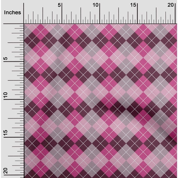 oneOone Cotton Silk Pink Fabric Argyle Check Quilting Supplies Print Sewing Fabric By The Yard 42 Inches Wide