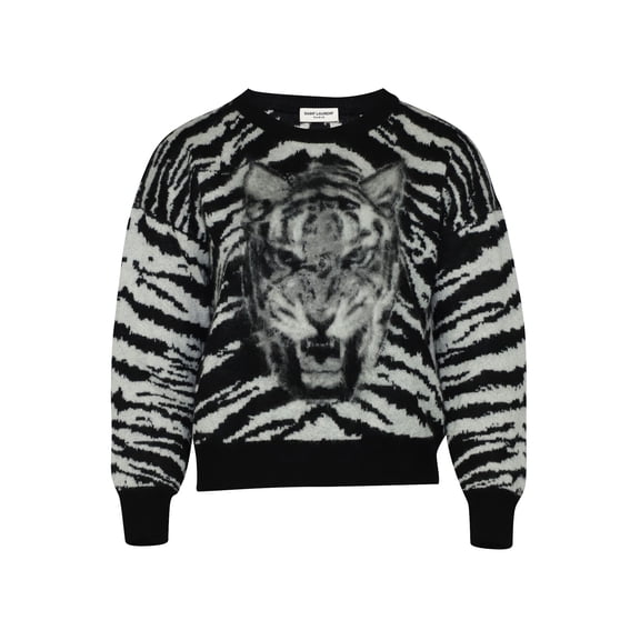 Pre-Owned Saint Laurent Tiger Intarsia Jumper in Black Mohair