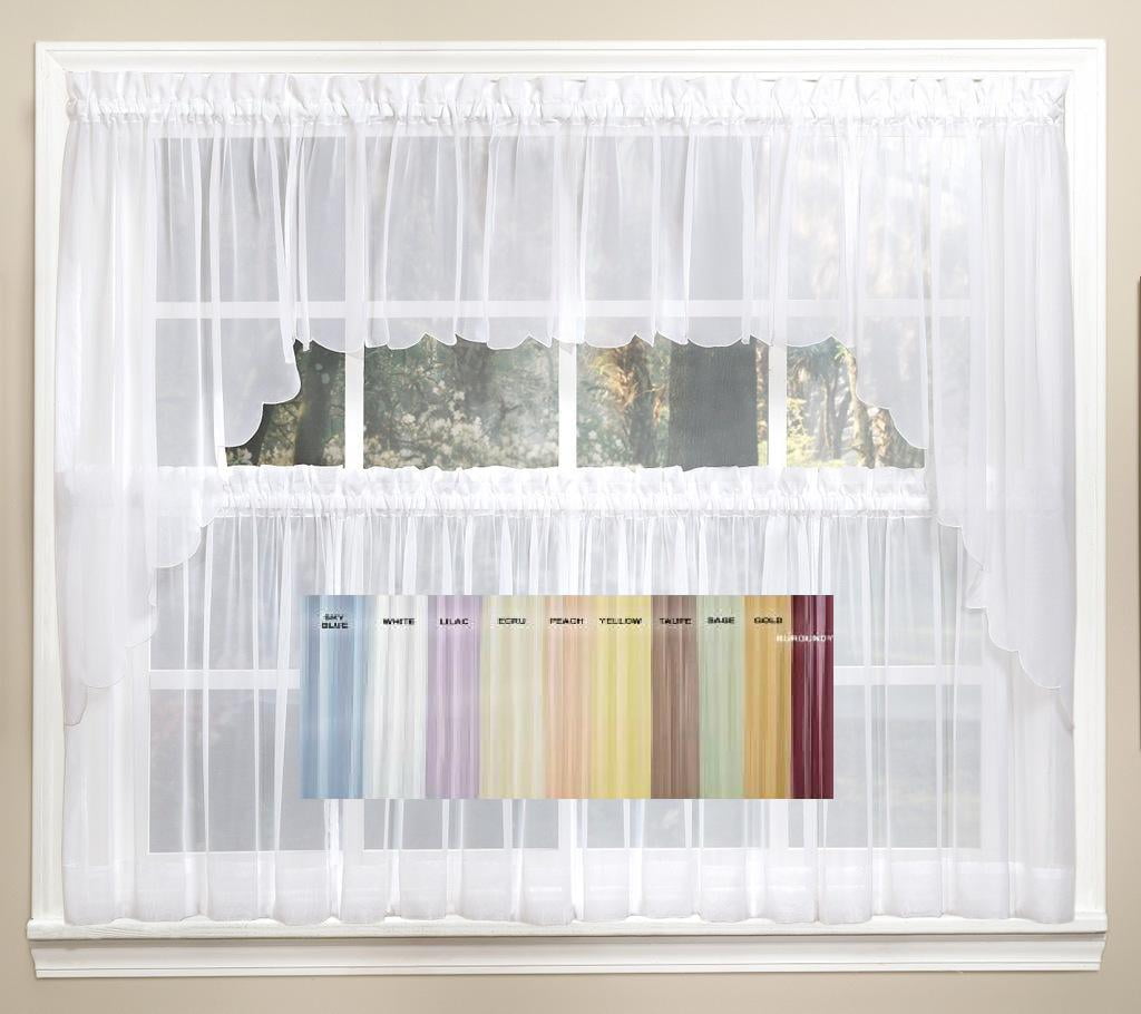 1 SWAG VALANCE SET K66 3PC SOLID VOILE SHEER KITCHEN WINDOW CURTAIN 2 TIERS 