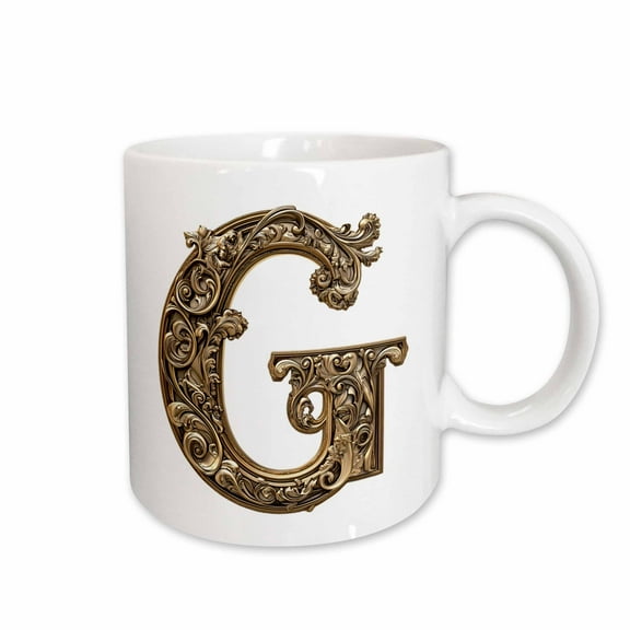 3drose, Elegant Image of Gold Victorian Ornate Monogram Initial G, 11oz Mug