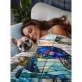 thumbnail image 3 of Summer Sea Turtle Full Size Flat Sheet, Wrinkleproof & Fadeproof Cooling Flat Bed Sheet Only, Stained Glass Ocean Jellyfish Coral Breathable Soft Bedding Top Sheets 81 x 96 Inches, 3 of 8