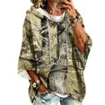 thumbnail image 2 of Womens Casual Drawstring Hoodie 3/4 Sleeve All Over Leaf Print Relax Fit Lightweight Blouse For Weekend Gathering, 2 of 7