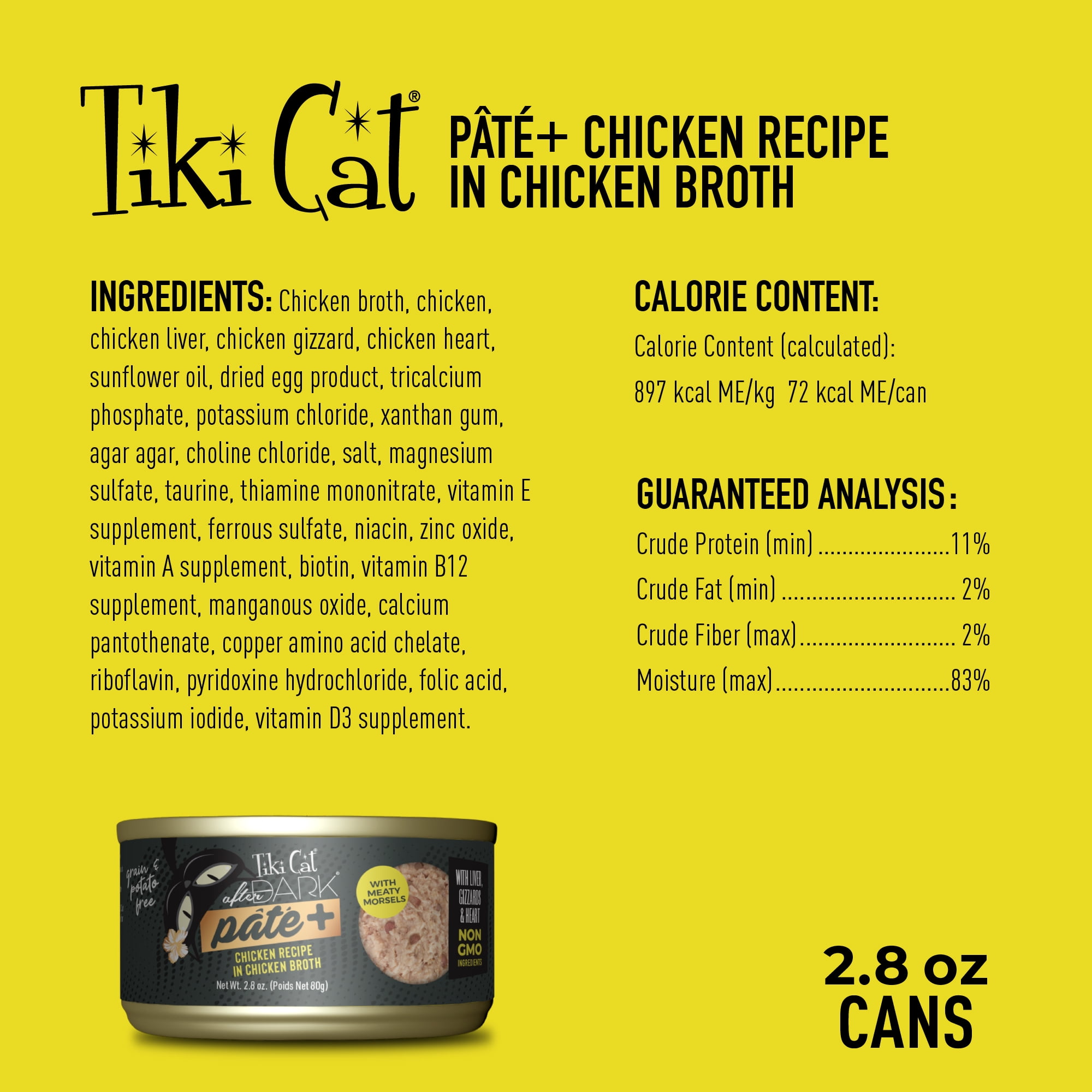 (2 pack) Tiki Cat After Dark Pate+ Chicken, 2.8 oz. Can
