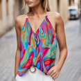 thumbnail image 2 of Gibobby Chaleco estampado con cuello en V para mujer con blusa sin mangas de verano con hebilla de metal(Verde de menta,XG), 2 of 5
