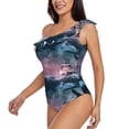 thumbnail image 2 of Haiem Boat Lighthouse Storm Waves Women's One Piece Swimsuits Tummy Control One Shoulder Bathing Suits Ruffle Swimwear-Medium, 2 of 8
