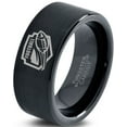 thumbnail image 1 of Tungsten Football Players Band Ring 9mm Men Women Comfort Fit Black Flat Cut Brushed Polished, 1 of 4