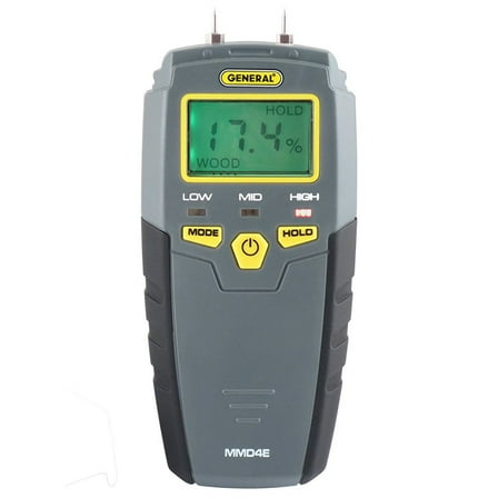 General Tools MMD4E Digital Moisture Meter, Pin-Type, with Alerts, Extra Pins & 9V Battery