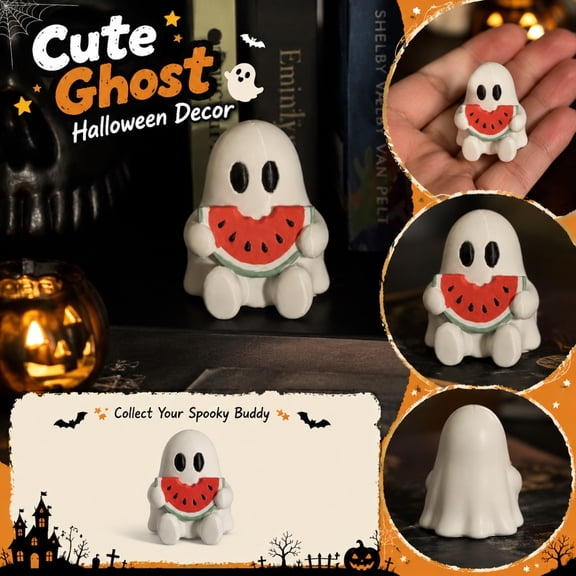 Cute Mini Ghost Halloween Resin Figurine Statue, Family‑Friendly Tabletop Shelf Desk Ornament, Spooky‑Cute Decor for Tiered Tray Haunted House Party Holiday, 1‑Pack