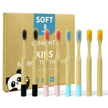 GENKENT Kids Bamboo Toothbrushes, 8 Pack BPA Free Soft Bristles Toothbrushes for Toddlers and Children with Individually Packaged, Eco-Friendly, Natural, Compostable Wooden Toothbrushes