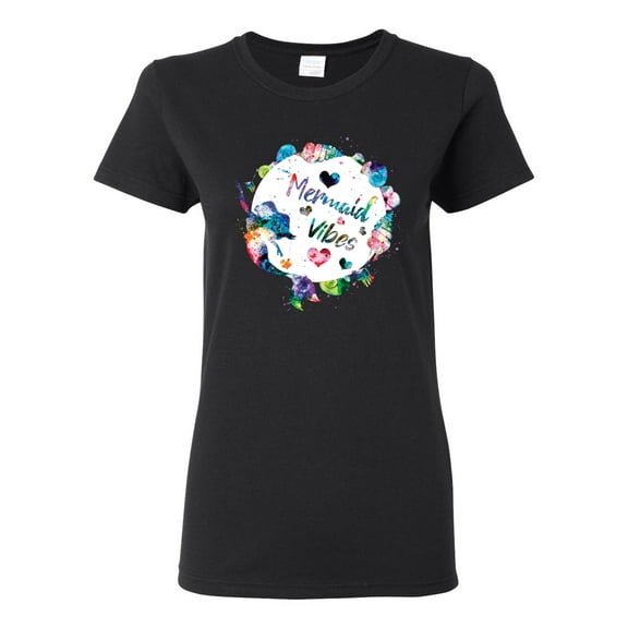 Wild Bobby, Mermaid Vibes Colorful Swimming Mermaids, Streetwear, Womens Graphic Tees, Black, Small