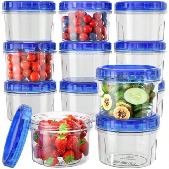 HOMETALL Freezer Storage Containers [12 Pack-16 Oz] Airtight Plastic Food Storage Containers with Twist Top Lids Soup Meal Prep Containers BPA Free Stackable Leakproof