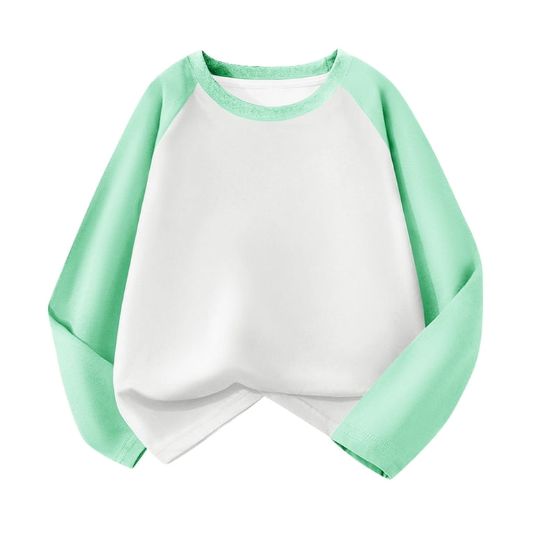 FAIOROI Big Girls Raglan Long Sleeve Shirt - Size 8 T Mint Green 