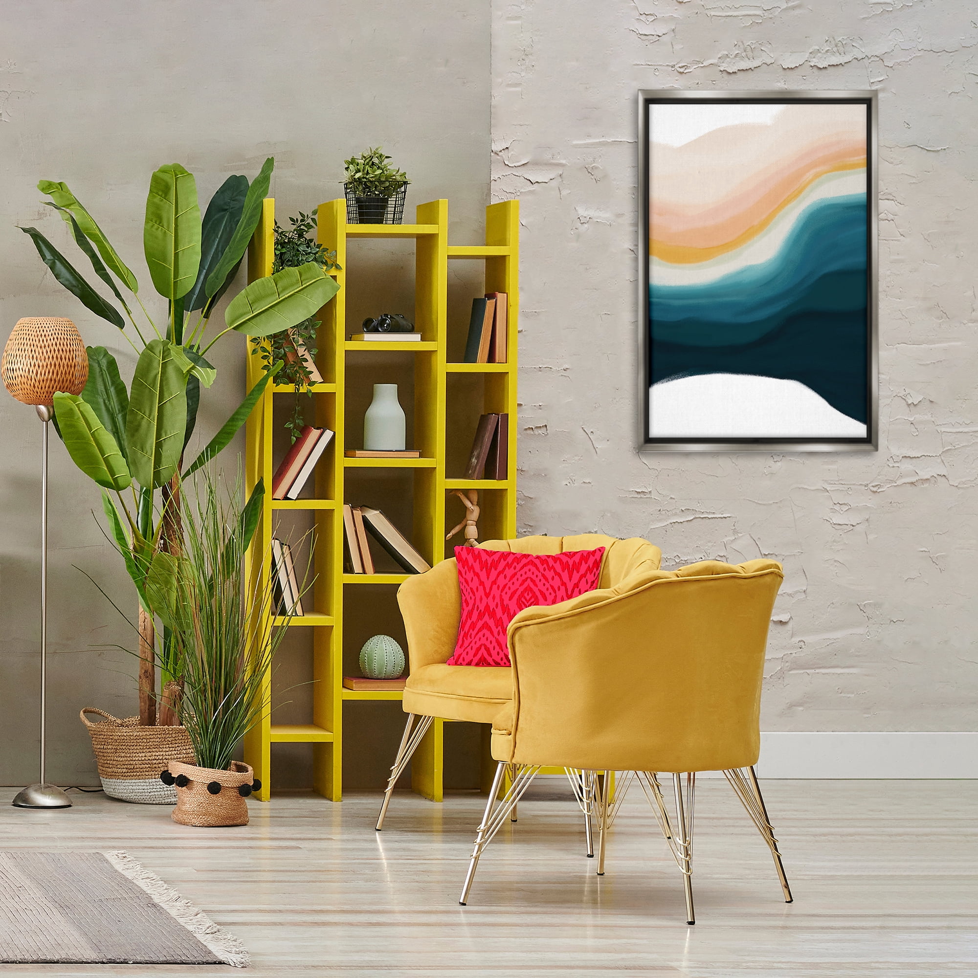 Stupell Industries Peach Swirl Fluid Pattern Abstract Painting Gray Floater Framed Canvas Art Print Wall Art, 21 x 31