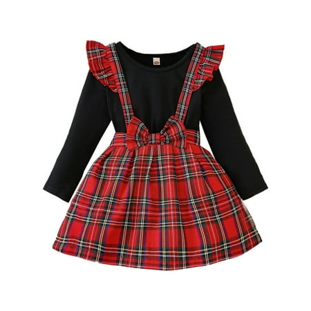 

Toddler Girls Outfit Sets Autumn Winter With Grid Shoulder Straps Unlined Upper Garment Children Kids Clothes Streetwear