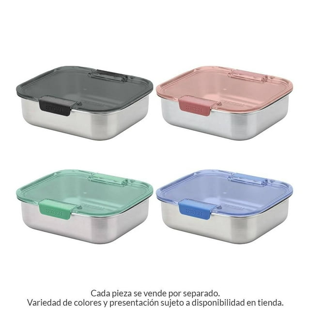 Contenedor Smash Cuadrado Acero Tapa Plástico 600ml