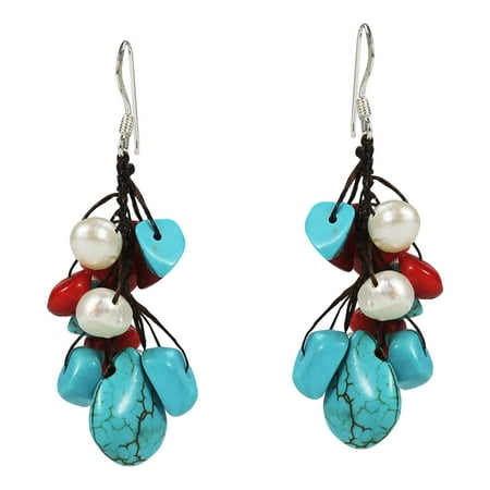 Multi Stone Dangle - Drop Multi-Color Mix Stones Sterling Silver Dangle Earrings
