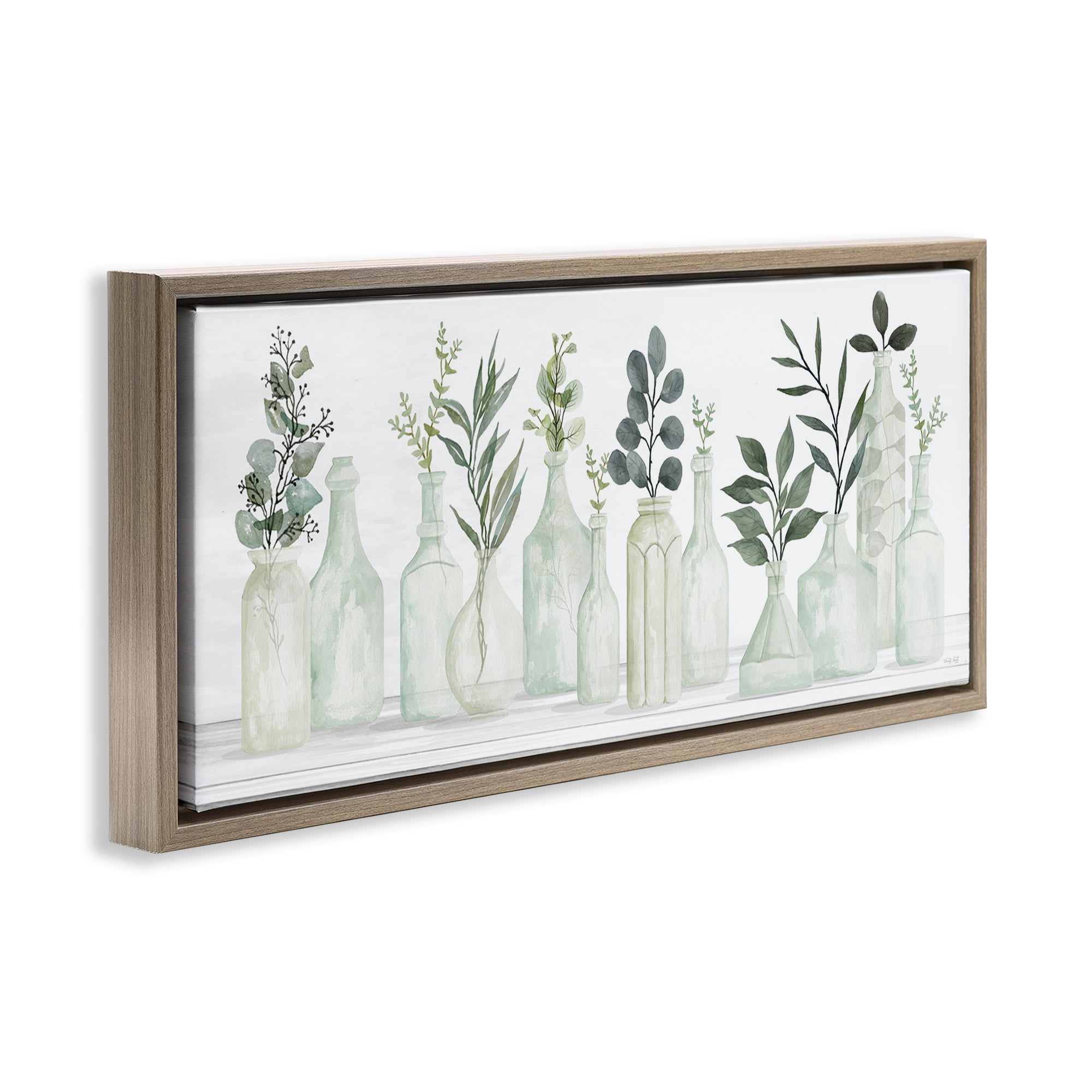 Stupell Industries Country Herb Jars Botanical & Floral Painting Brown Floater Framed Art Print Wall Art, 31 x 14