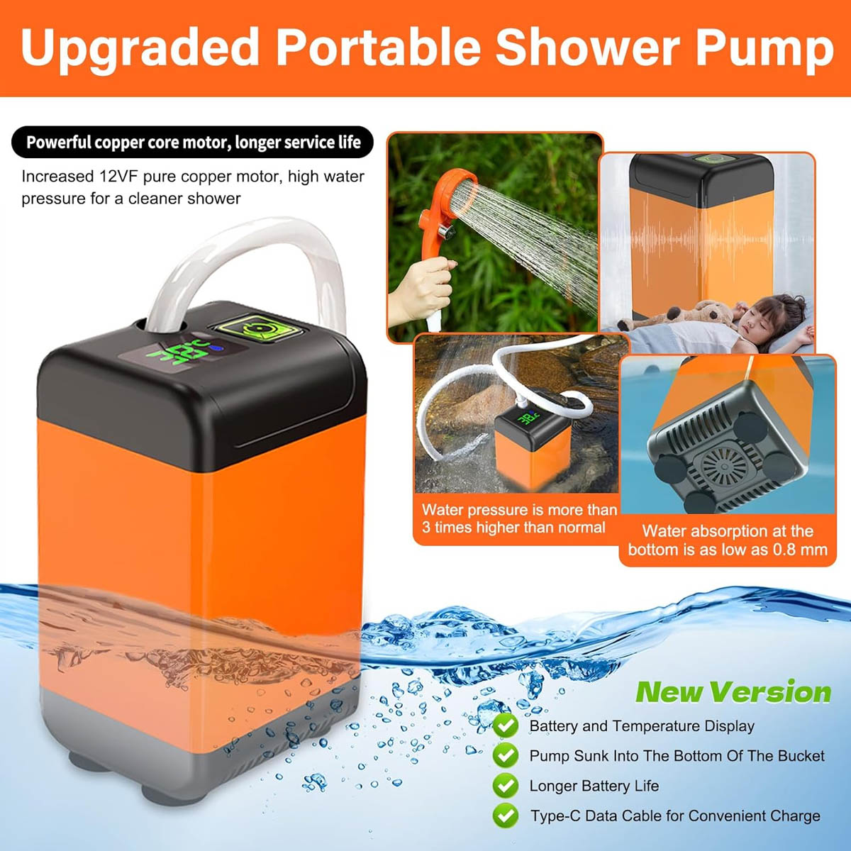 Petyoung Electric Camping Shower Kits, Rechargeable Portable Camping Shower for Outdoor Camping, Hiking, Traveling
