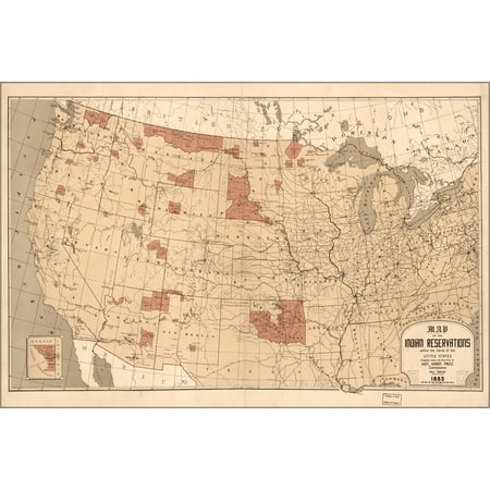 24"x36" Gallery Poster, Map Indian reservations in the United States 1883