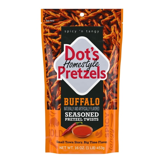 DOT'S Homestyle Pretzels Buffalo Flavored Seasoned Pretzel Twists Bag, 16 oz