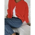 thumbnail image 4 of Womens Button Up Cardigan Sweaters Long Sleeve Crew Neck Fall Soft Knit Loose Sweater Tops Red L, 4 of 6