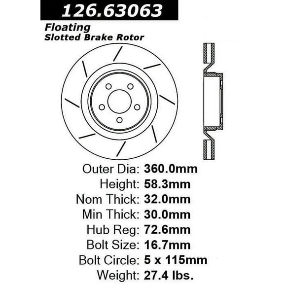CENTRIC PARTS - POWR SLOT ROTOR Fits select: 2015-2022 DODGE CHALLENGER, 2020-2022 DODGE CHARGER