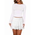 thumbnail image 2 of Women'S Pleated Mini Skirt Lace Ruffle Short Skirt High Waisted Floral Layered Skirts White S, 2 of 8