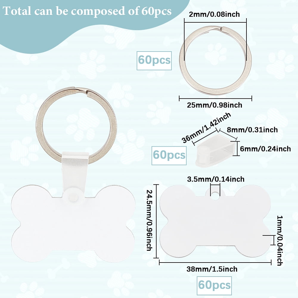 180Pcs Sublimation Keychain Blanks Bulk Sublimation Blank Key Chains Double Sided Heat Transfer Bone Shaped Ornament Blank Aluminum Tag Pendants for