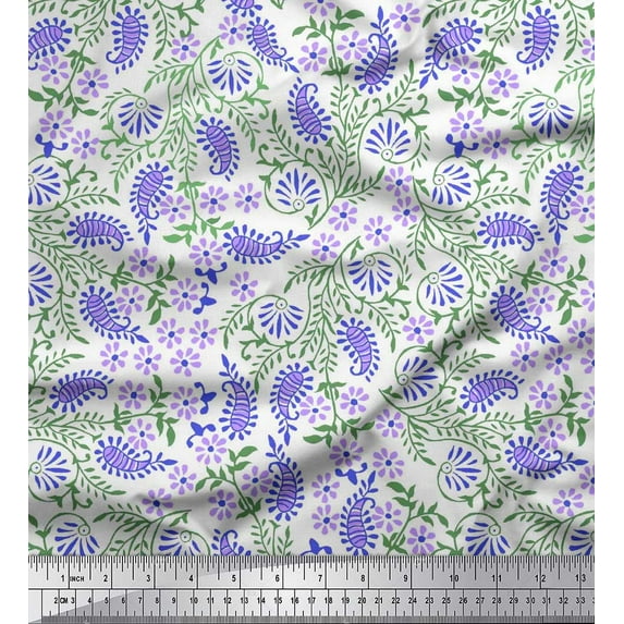 Soimoi Georgette Viscose Fabric Leaves,Floral & Paisley Block Print Fabric by Yard 42 Inch Wide