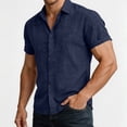 thumbnail image 4 of Mifsaly Men's Linen Shirts Casual Button Down Short Sleeve Shirt Lightweight Breathable Vacation Summer Beach tops Regular Fit Business Casual Tropical Outfits Navy,XXXL, 4 of 8