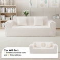 thumbnail image 6 of 76'' Large Corduroy Loveseats Set of 2, 3-Seater Boneless Cloud Sofas with Integrated Cup Holders, No Assembly Compression Couch, Ideal for Small Spaces, White, 6 of 10