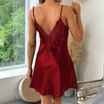 thumbnail image 5 of PMVFHDE Womens Homestay Pajamas With Lace Lace Imitation Silk Nightdress Comfortable Solid Color Sleepwear Womens Nightgowns Red，S, 5 of 6
