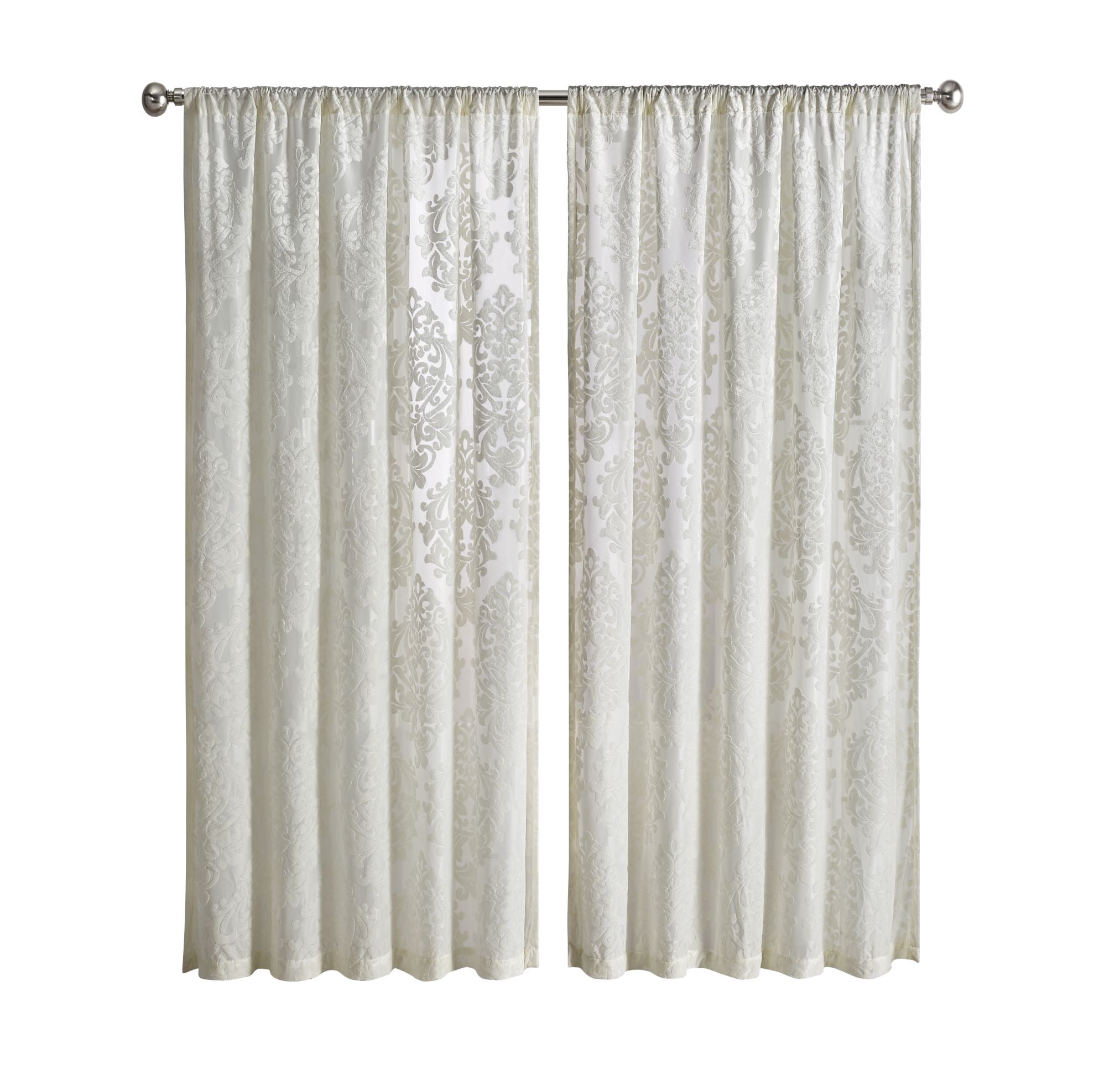 Mainstays Velvet Sheer Damask Burnout Single Curtain Panel, 54" x 84", Ivory
