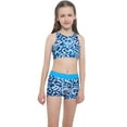 thumbnail image 3 of Sxiwei Girls' Kids 2-Piece Active Set Dance Sport Outfits Racer Back Top and Booty Short Gymnastics Blue 14, 3 of 7
