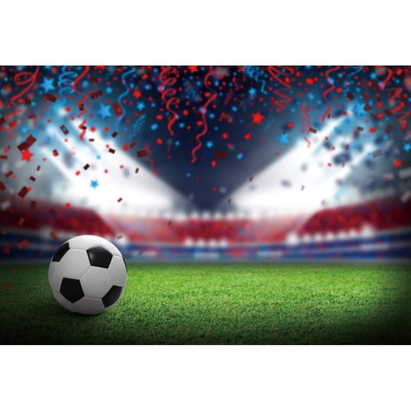 DORCEV 10x8ft Football Field Backdrop Sports Game Party Sports Birthday Party Background Green Grass Field Soccer Spotlight Lights Colorful Ribbon Children Adult Sports Club Photo Studio Props