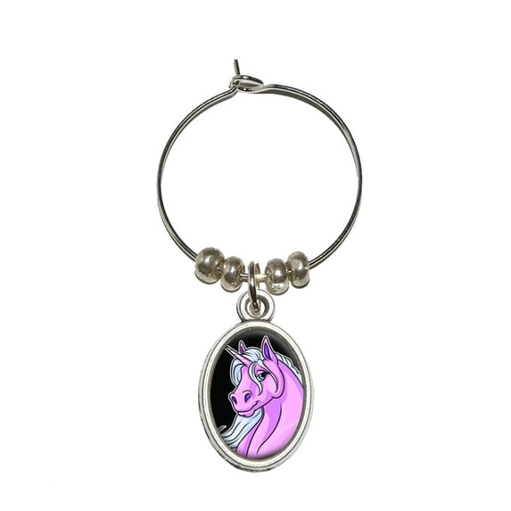 Unicorn on Black Oval Wine Glass Charm