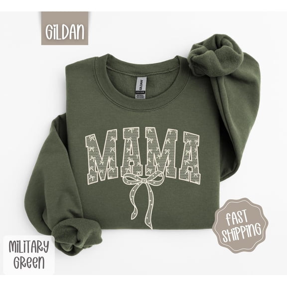 Lace Mama Sweatshirt, Lace Bow Women's Crewneck, Cute Women's Sweatshirt, Faux Lace Mama Sweater, Mother's Day, for Her All Size S-5Xl