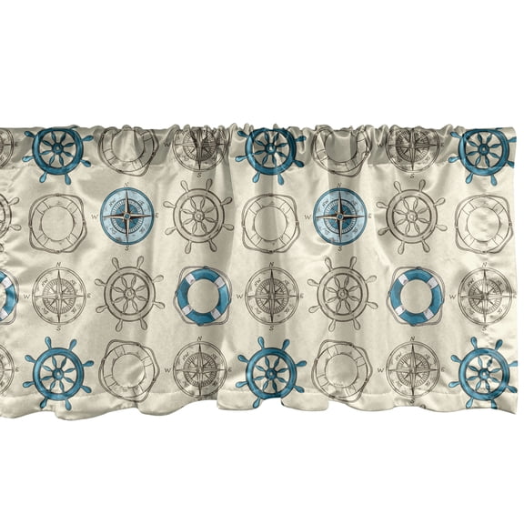 Ambesonne Compass Window Valance, Marine Inspired Retro, 54" X 12", Beige Teal