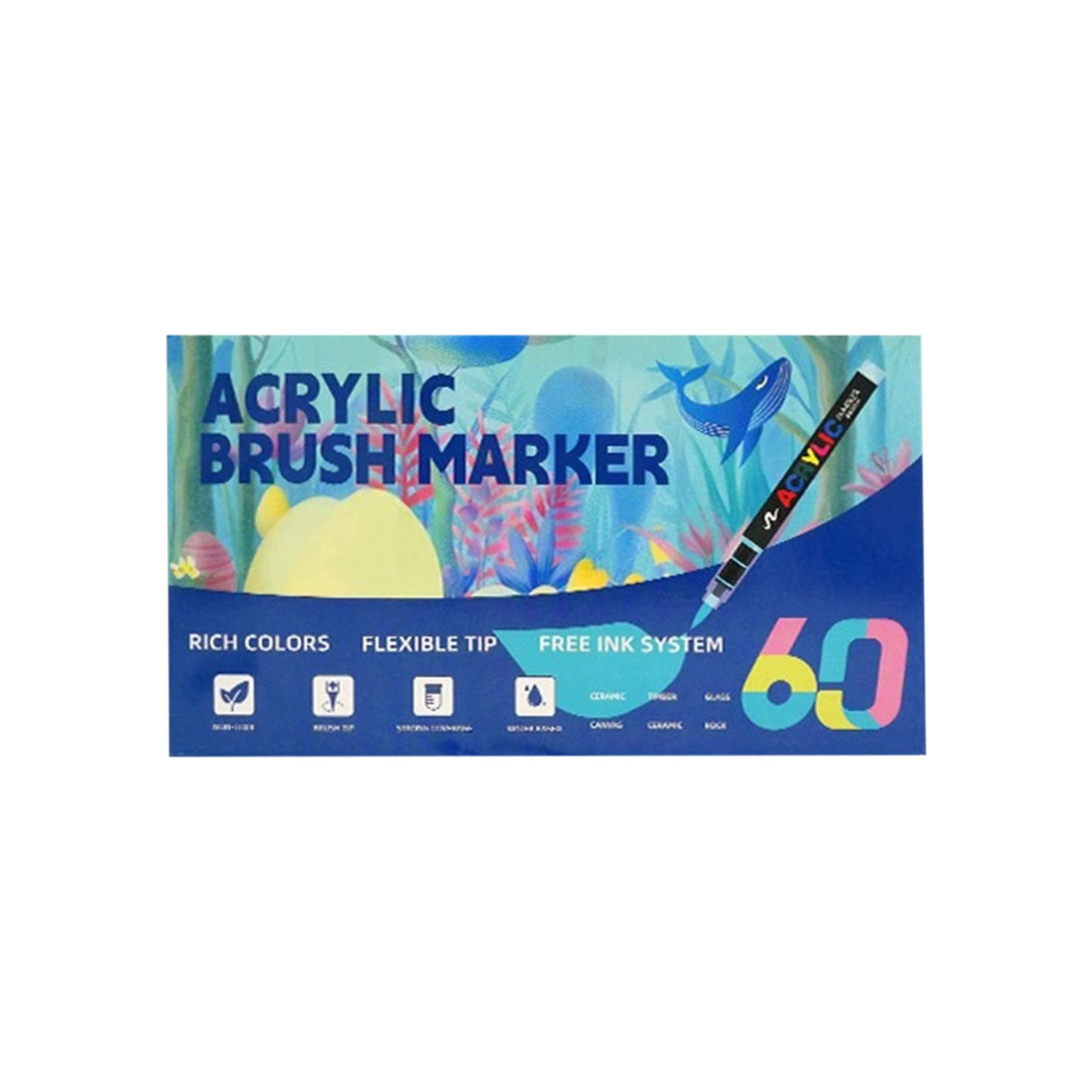 Acrylic Marker Pens Set with Soft Brush Tip – Paint on Tiles Glass Ceramic Rock, Diy Art Supplies for Home Decor, Vibrant Colors Quick Drying, Ideal for Crafts & Custom Designs 60Pcs Ciozy