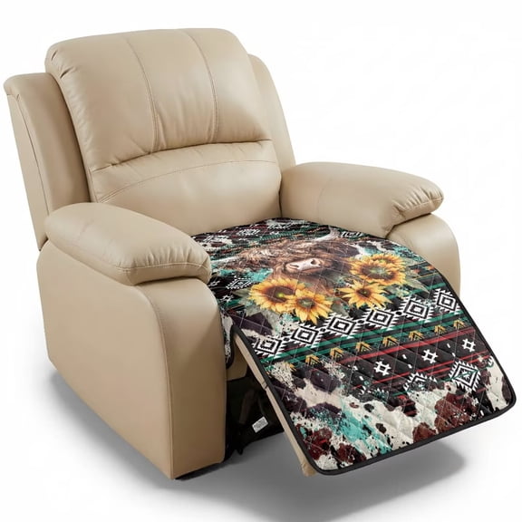 Kuiaobaty Aztec Sunflower Print Reclining Sofa Cover 24 x 38 Inches, Highland Cow Print Armless Seat Cushion Slipcover, Non Slip Quilted Furniture Protector Fit Most Recliners